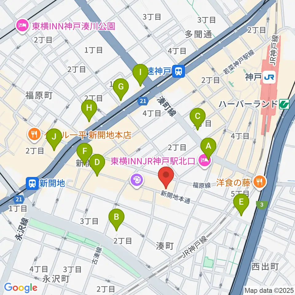 新開地劇場周辺のコンビニエンスストア一覧地図