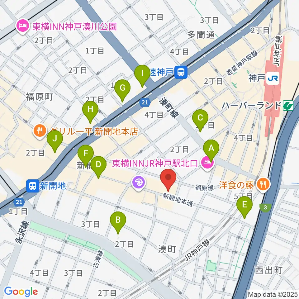 新開地劇場周辺のコンビニエンスストア一覧地図