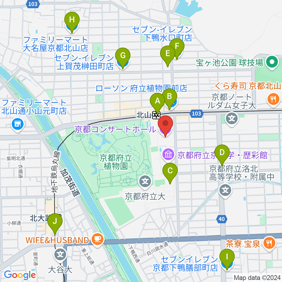 京都コンサートホール周辺のコンビニエンスストア一覧地図