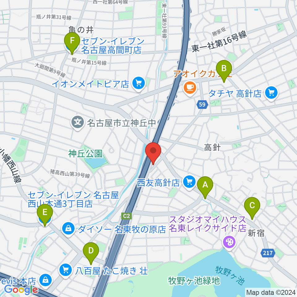 パピーミュージックスクール名古屋名東教室周辺のコンビニエンスストア一覧地図