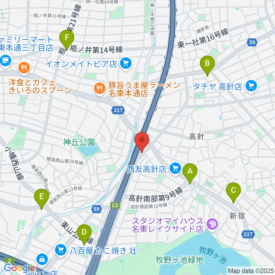パピーミュージックスクール名古屋名東教室周辺のコンビニエンスストア一覧地図