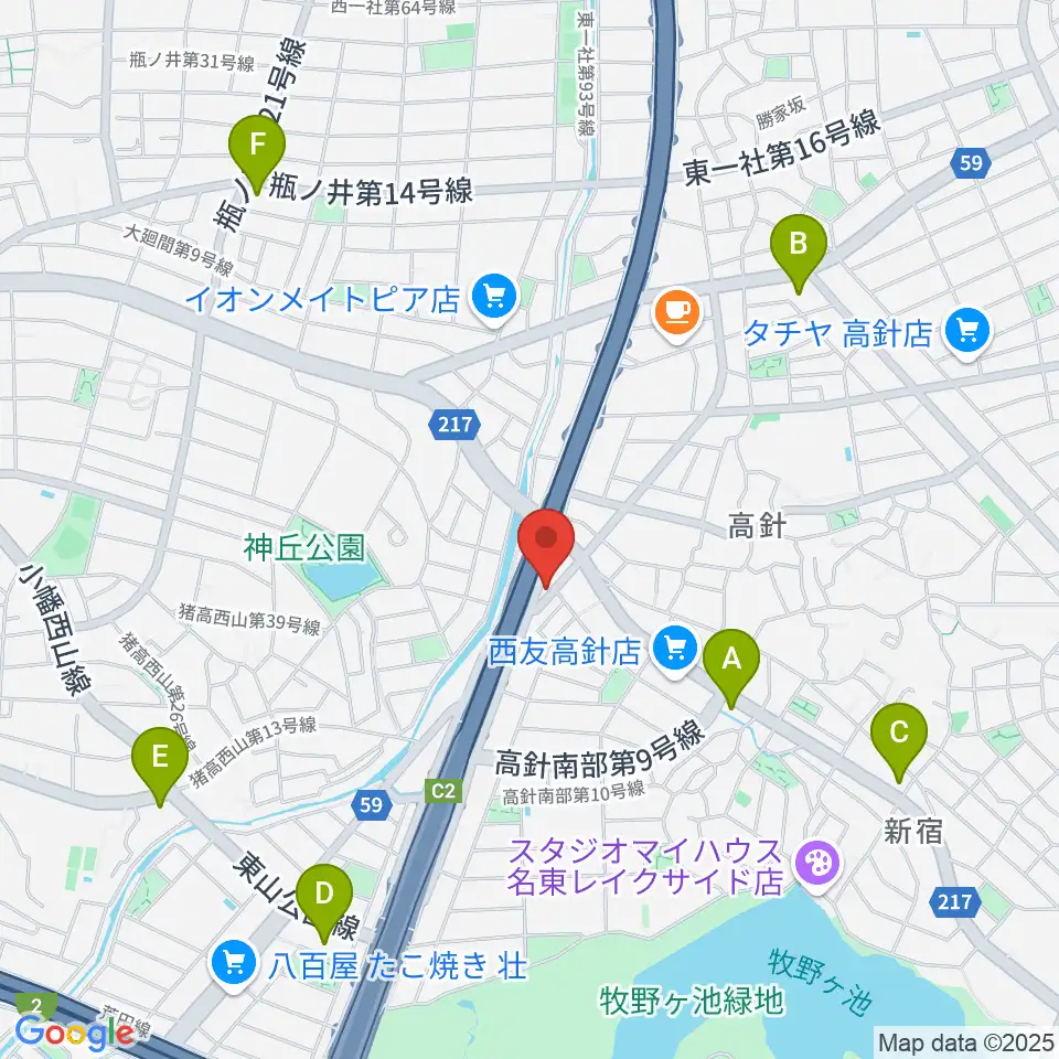 パピーミュージックスクール名古屋名東教室周辺のコンビニエンスストア一覧地図