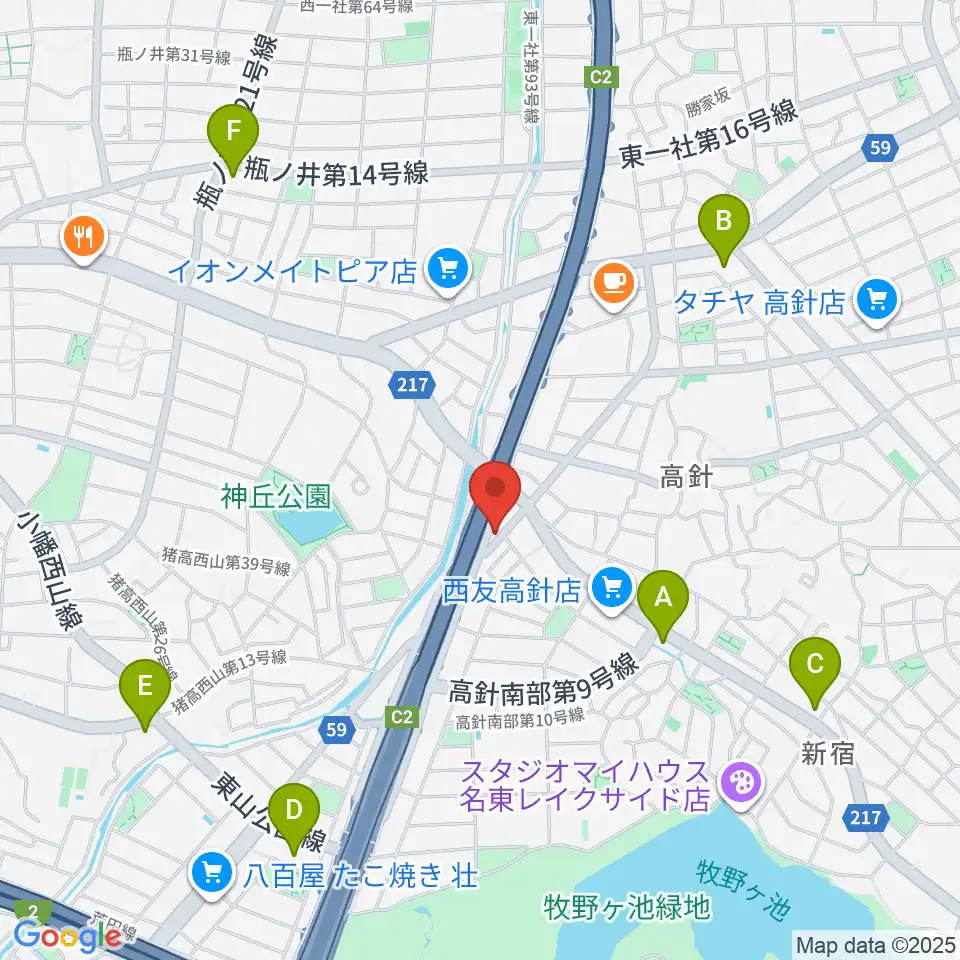 パピーミュージックスクール名古屋名東教室周辺のコンビニエンスストア一覧地図