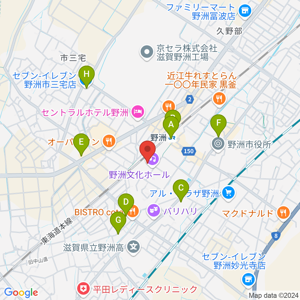 シライシアター野洲周辺のコンビニエンスストア一覧地図