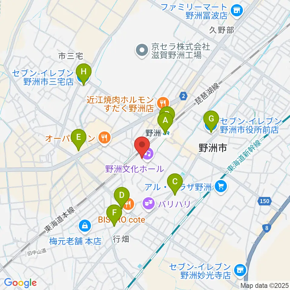 野洲文化ホール周辺のコンビニエンスストア一覧地図