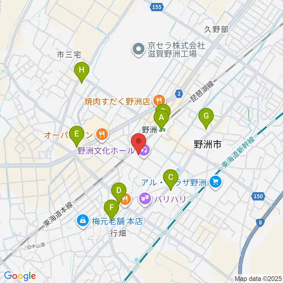 野洲文化ホール周辺のコンビニエンスストア一覧地図