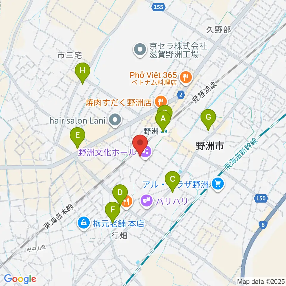 野洲文化ホール周辺のコンビニエンスストア一覧地図
