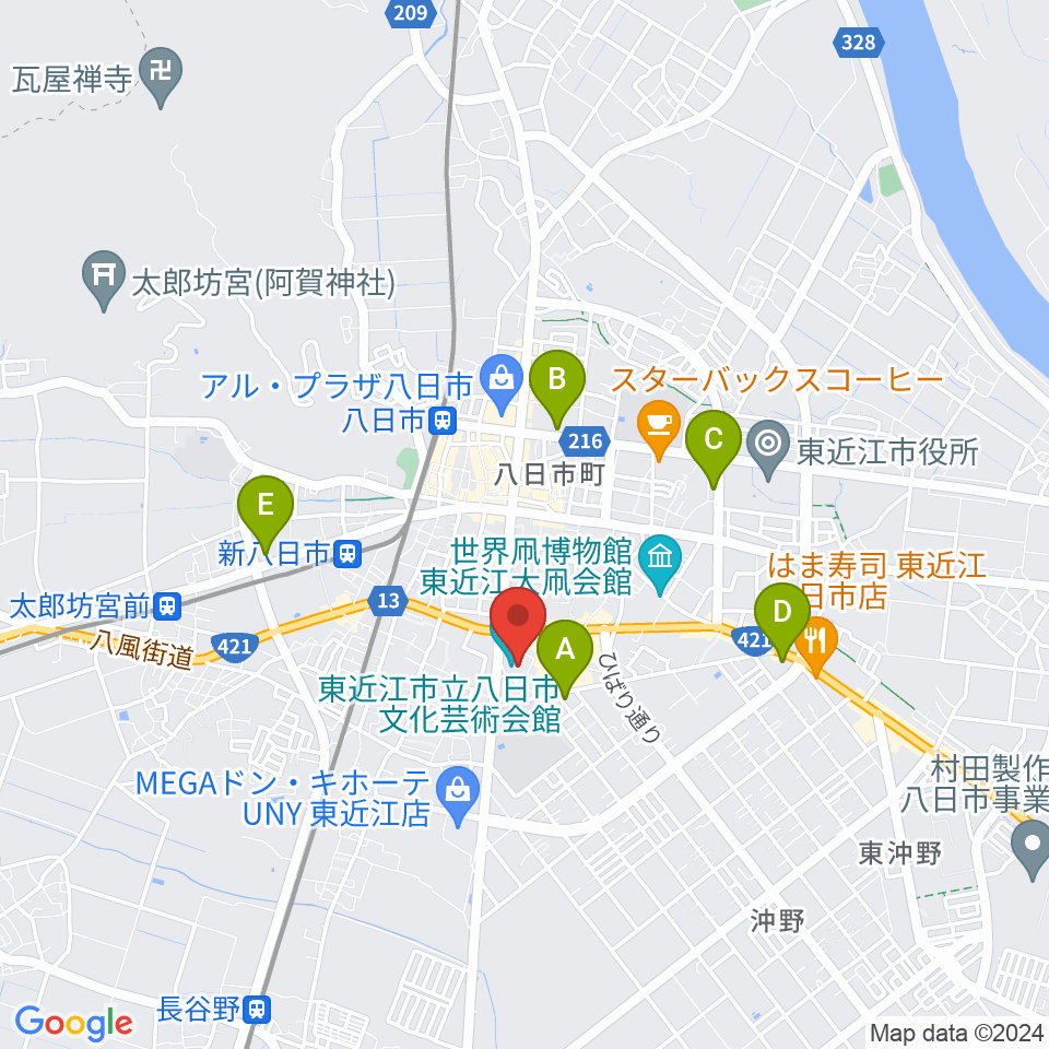 八日市文化芸術会館周辺のコンビニエンスストア一覧地図