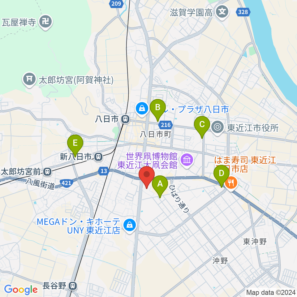 八日市文化芸術会館周辺のコンビニエンスストア一覧地図