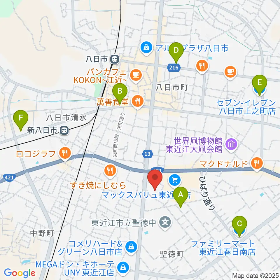 八日市文化芸術会館周辺のコンビニエンスストア一覧地図