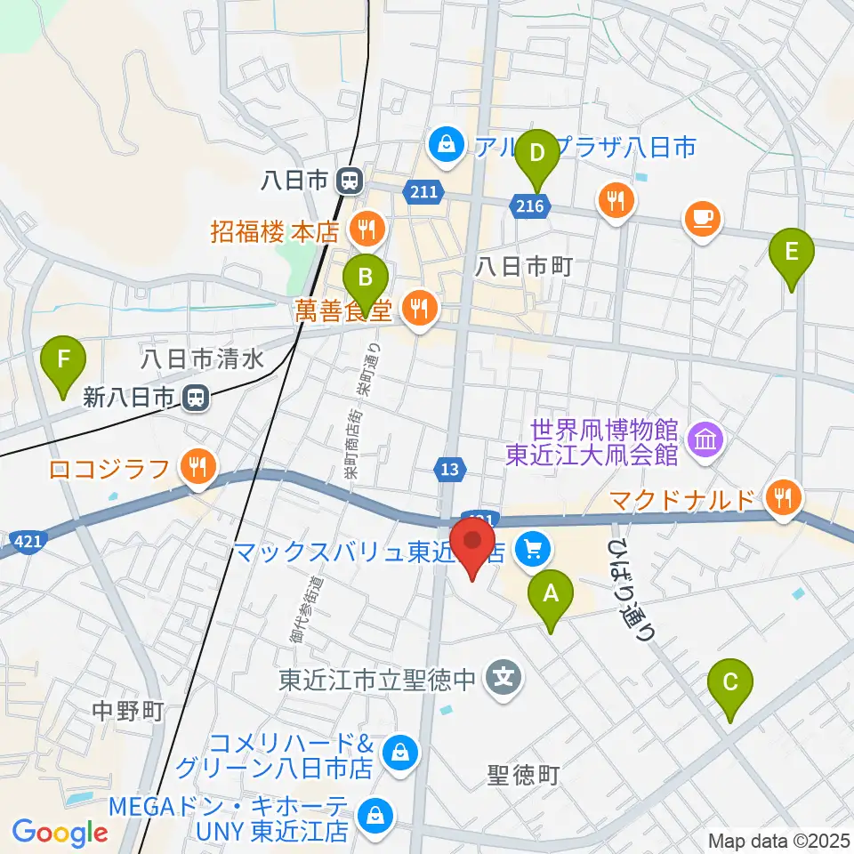 八日市文化芸術会館周辺のコンビニエンスストア一覧地図