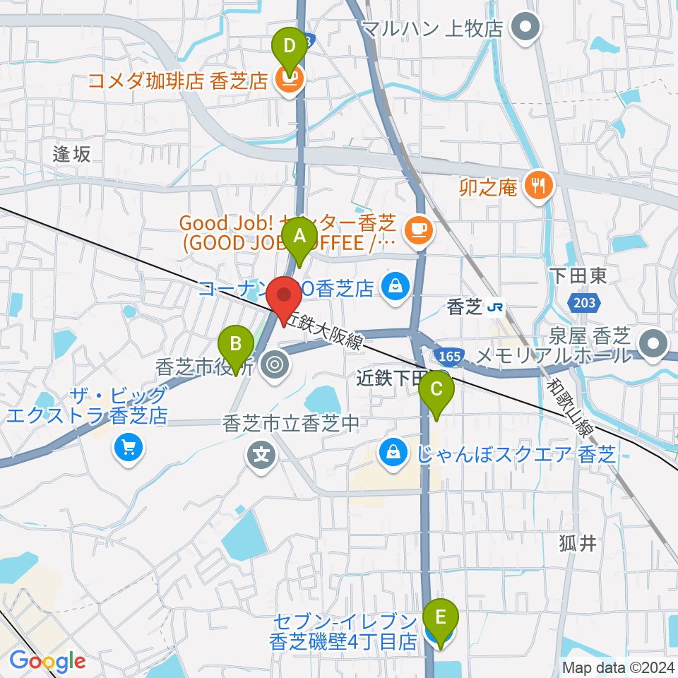 香芝市ふたかみ文化センター周辺のコンビニエンスストア一覧地図