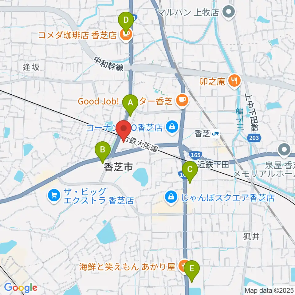 香芝市ふたかみ文化センター周辺のコンビニエンスストア一覧地図