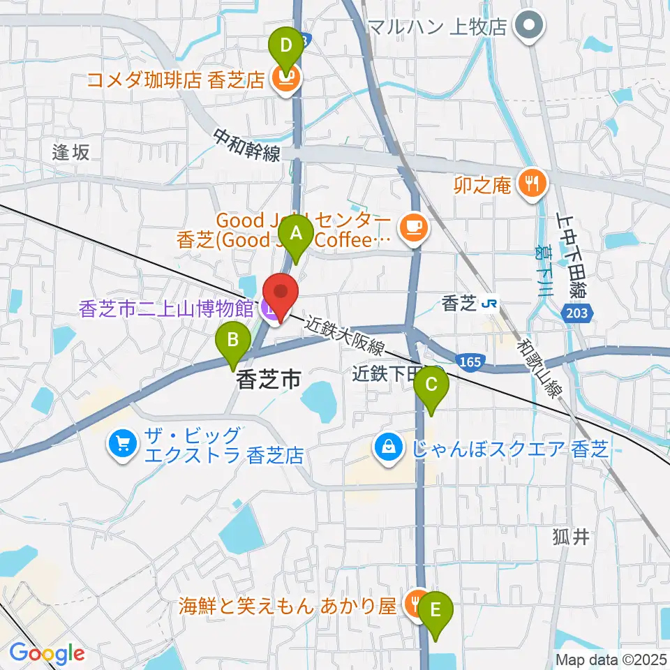 香芝市ふたかみ文化センター周辺のコンビニエンスストア一覧地図