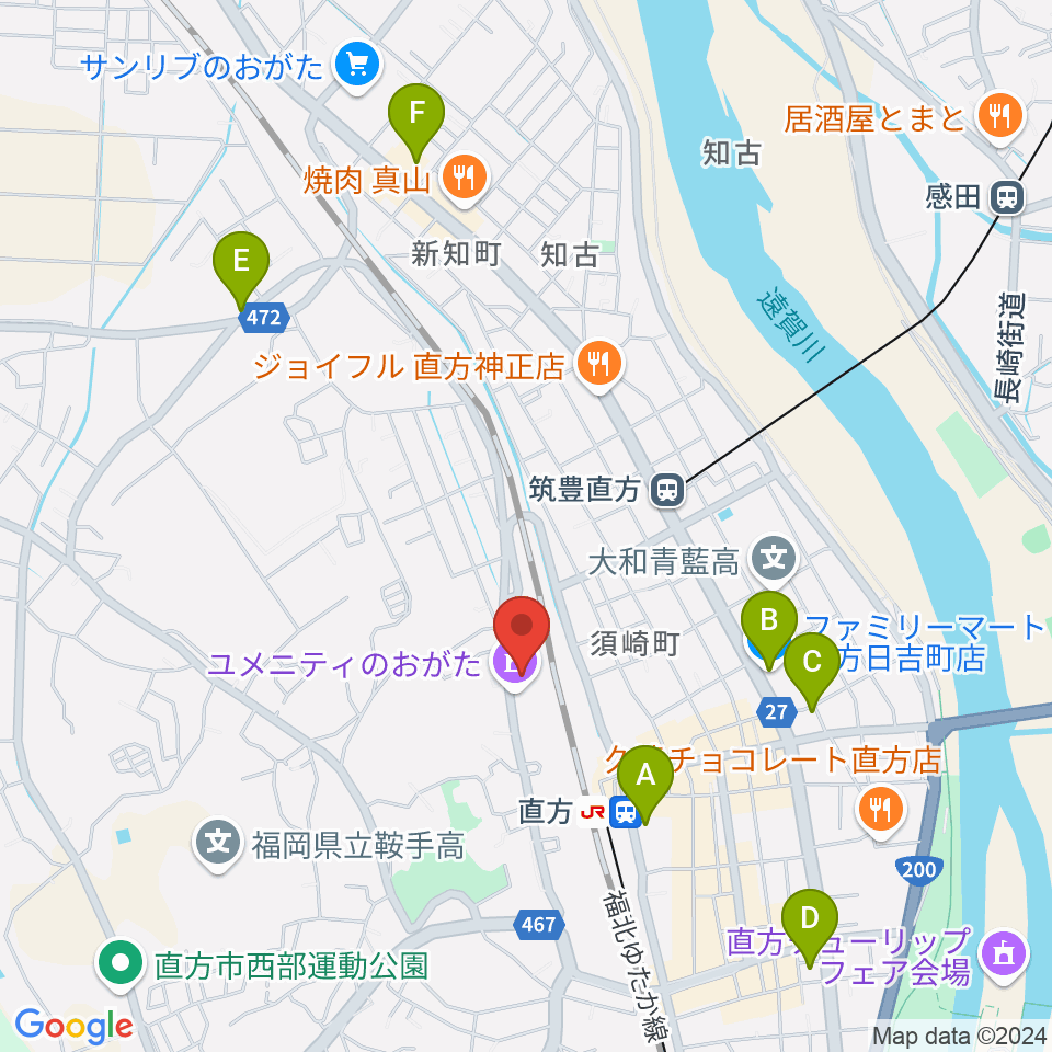 ユメニティのおがた周辺のコンビニエンスストア一覧地図