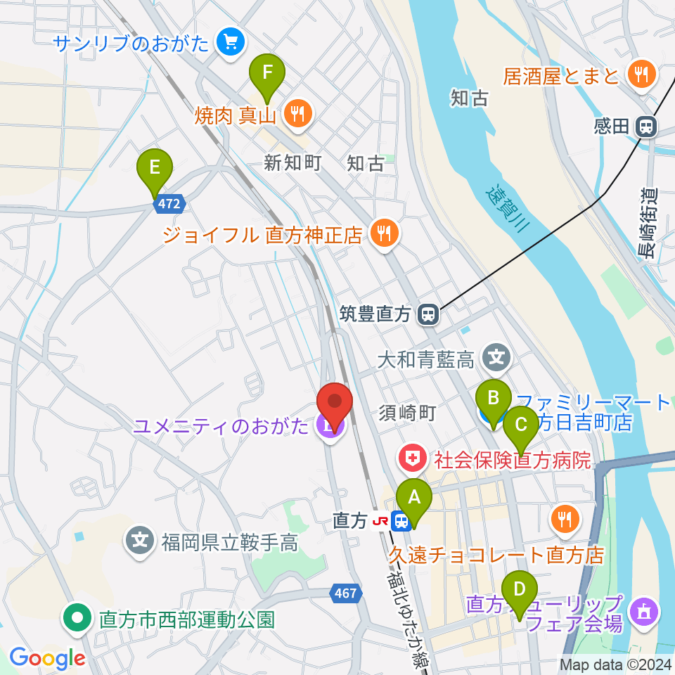 ユメニティのおがた周辺のコンビニエンスストア一覧地図