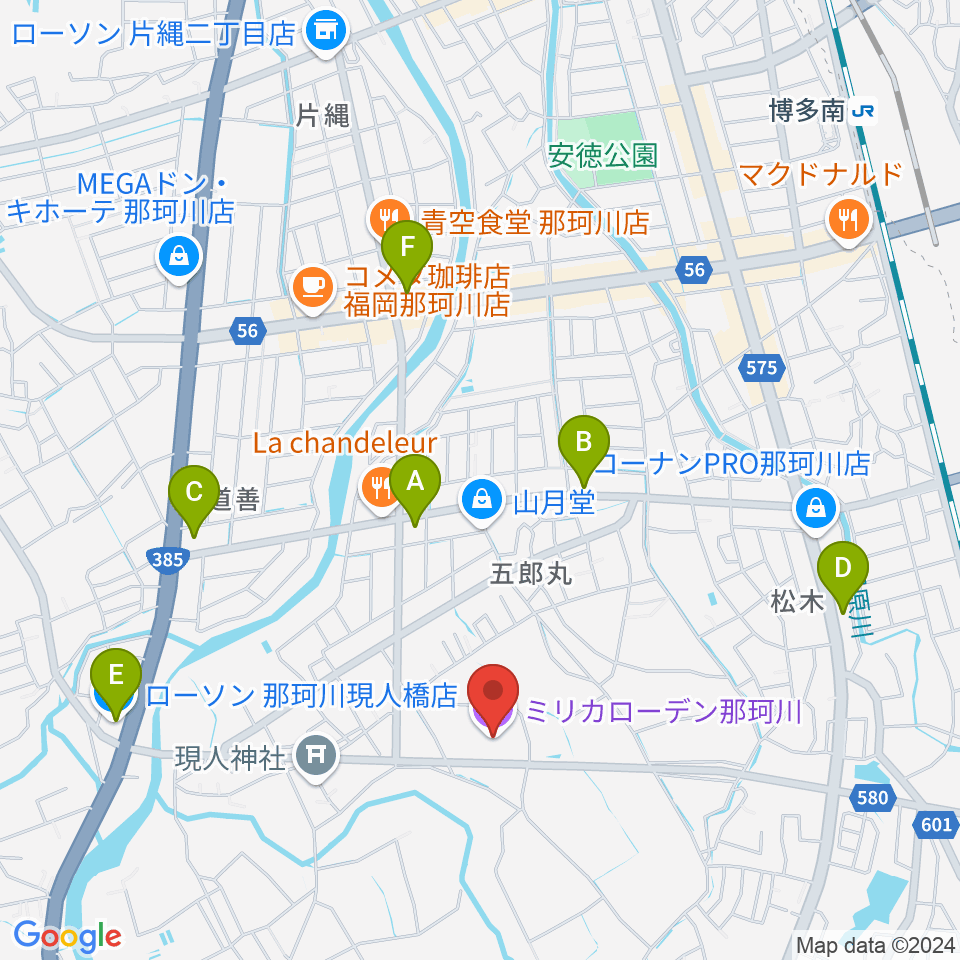 ミリカローデン那珂川周辺のコンビニエンスストア一覧地図