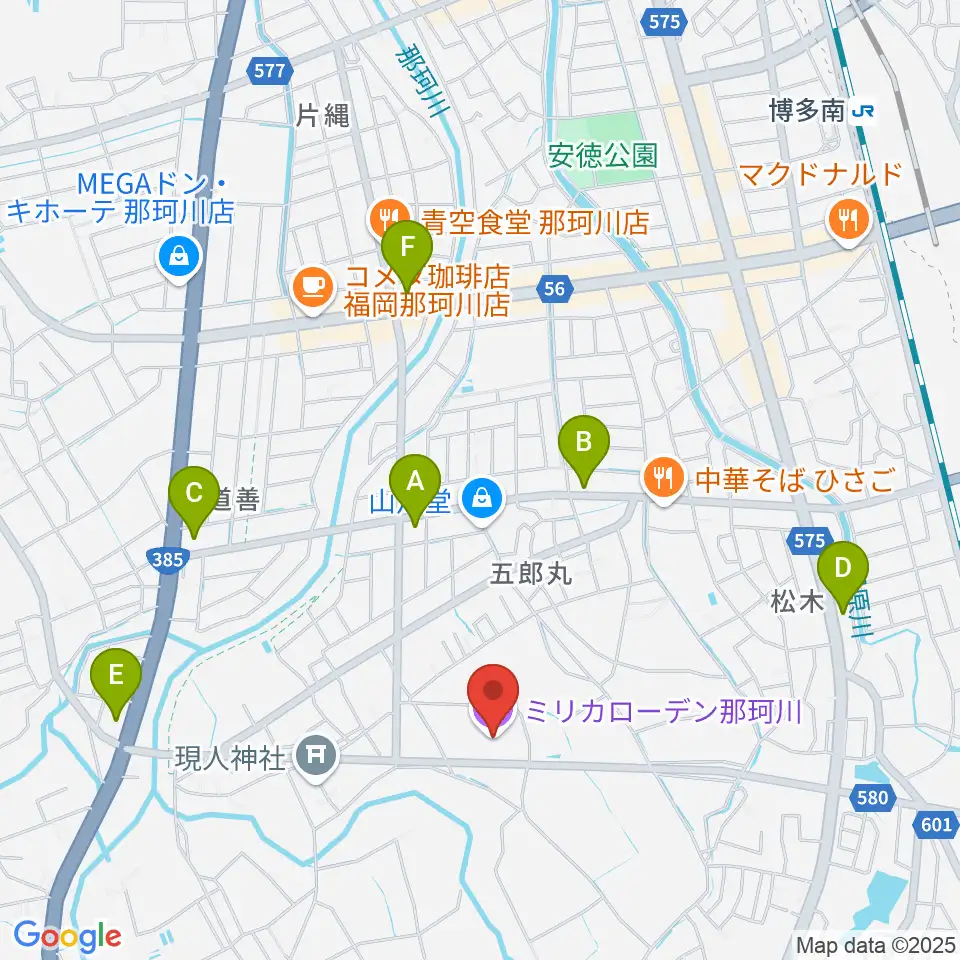 ミリカローデン那珂川周辺のコンビニエンスストア一覧地図