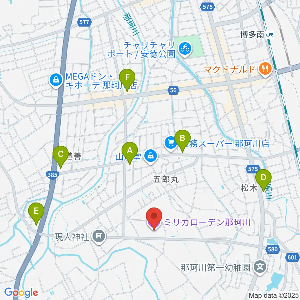 ミリカローデン那珂川周辺のコンビニエンスストア一覧地図