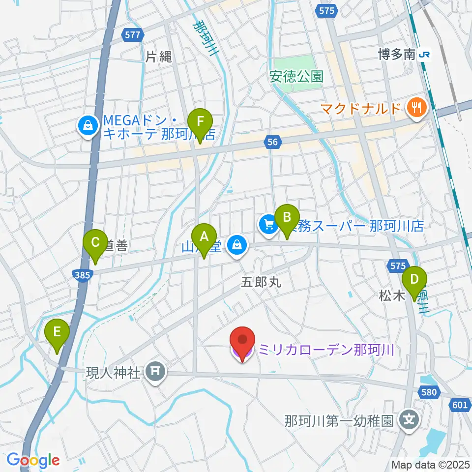 ミリカローデン那珂川周辺のコンビニエンスストア一覧地図