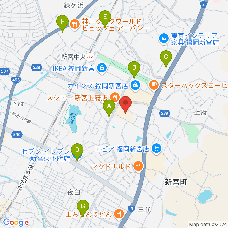 そぴあしんぐう周辺のコンビニエンスストア一覧地図