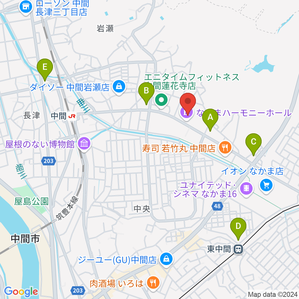 なかまハーモニーホール周辺のコンビニエンスストア一覧地図