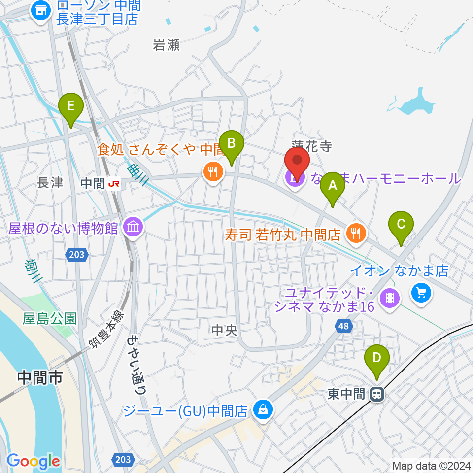 なかまハーモニーホール周辺のコンビニエンスストア一覧地図