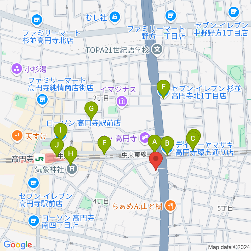 高円寺STUDIO K周辺のコンビニエンスストア一覧地図