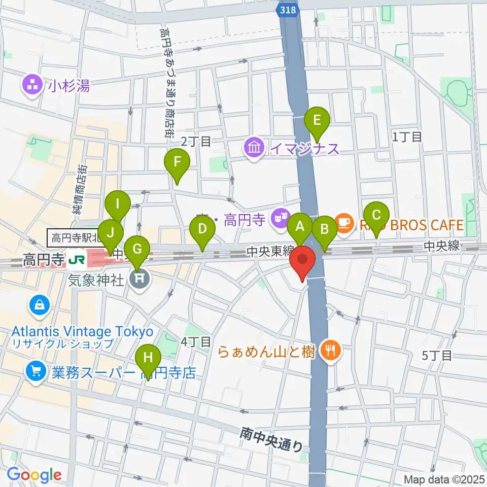 高円寺STUDIO K周辺のコンビニエンスストア一覧地図