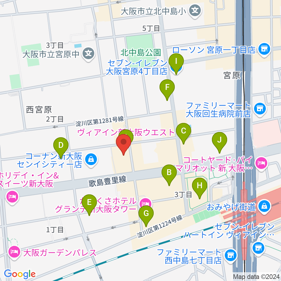 村松楽器 大阪店周辺のコンビニエンスストア一覧地図