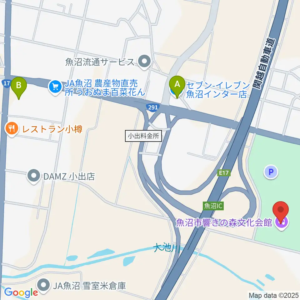 魚沼市響きの森文化会館周辺のコンビニエンスストア一覧地図