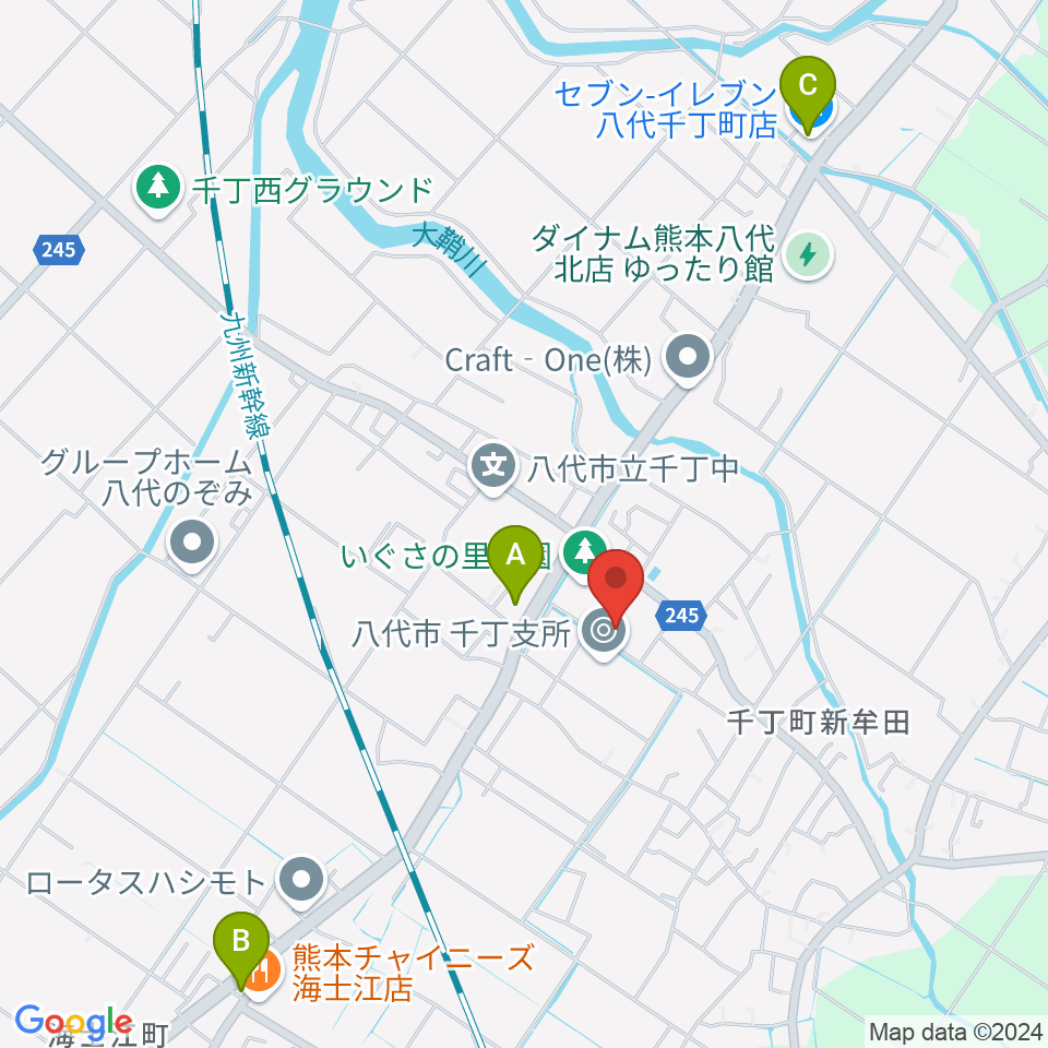 八代市公民館周辺のコンビニエンスストア一覧地図