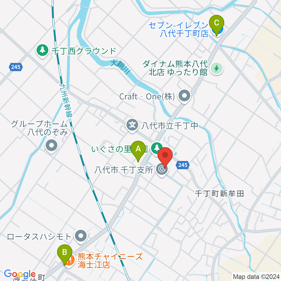 八代市公民館周辺のコンビニエンスストア一覧地図