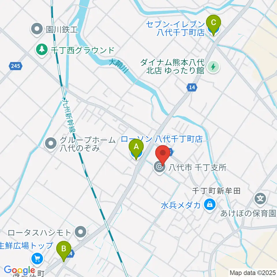八代市公民館周辺のコンビニエンスストア一覧地図
