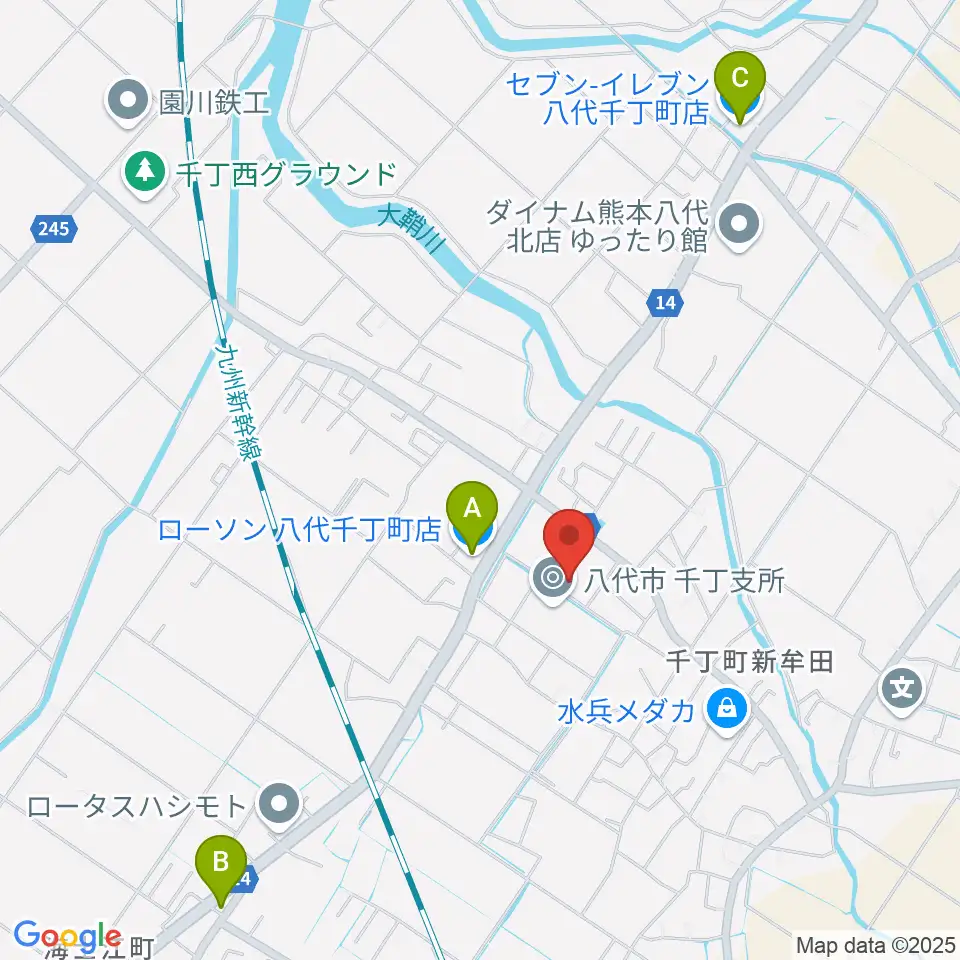 八代市公民館周辺のコンビニエンスストア一覧地図