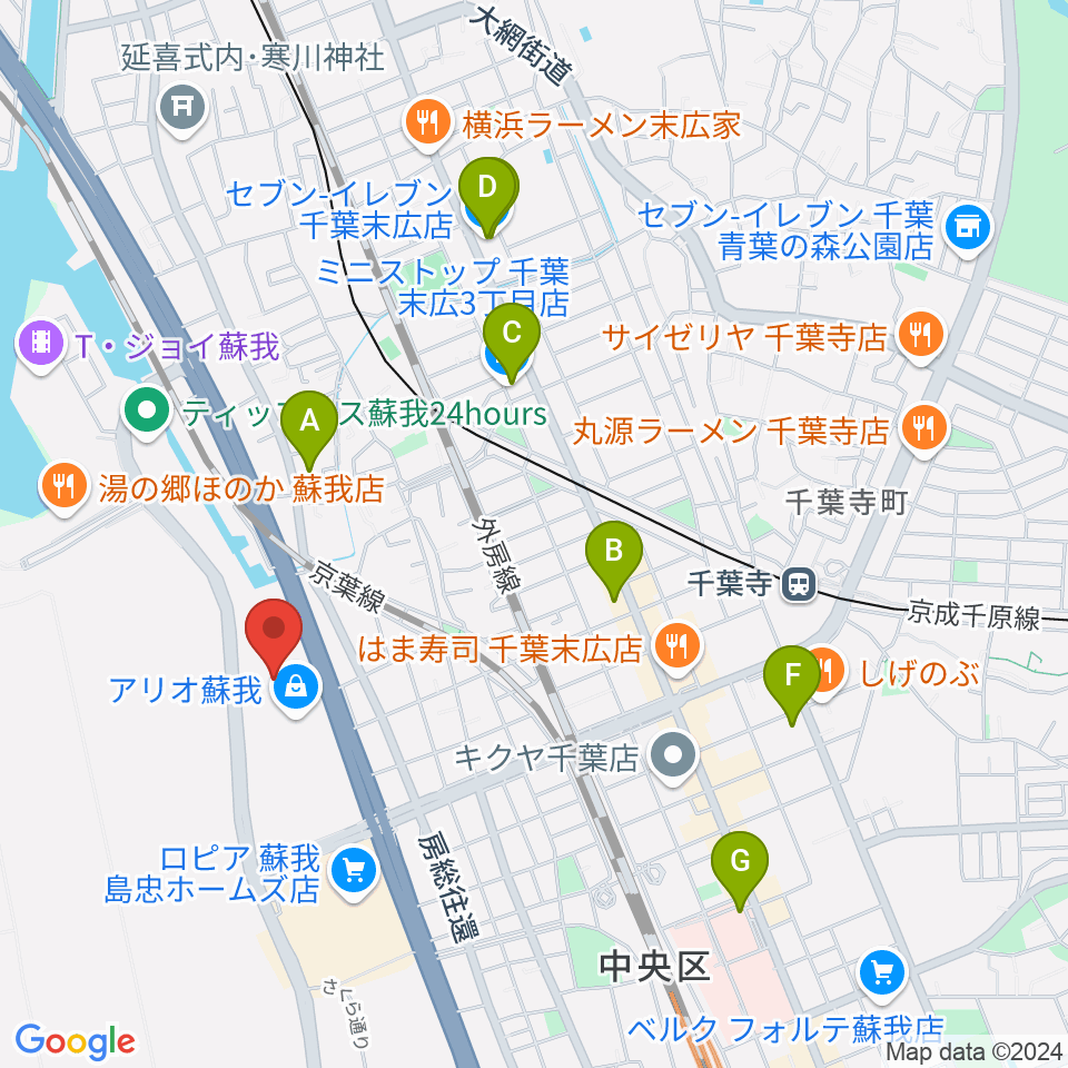 タワーレコード アリオモール蘇我店周辺のコンビニエンスストア一覧地図