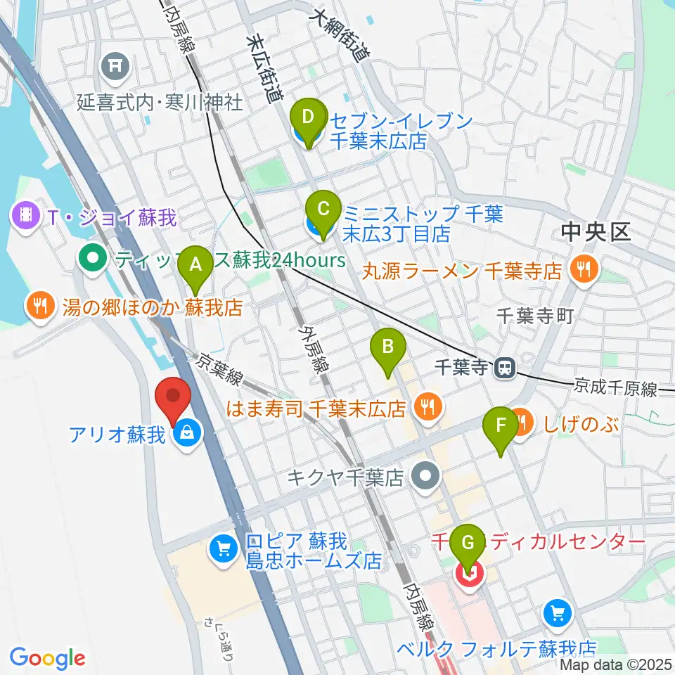 タワーレコード アリオモール蘇我店周辺のコンビニエンスストア一覧地図