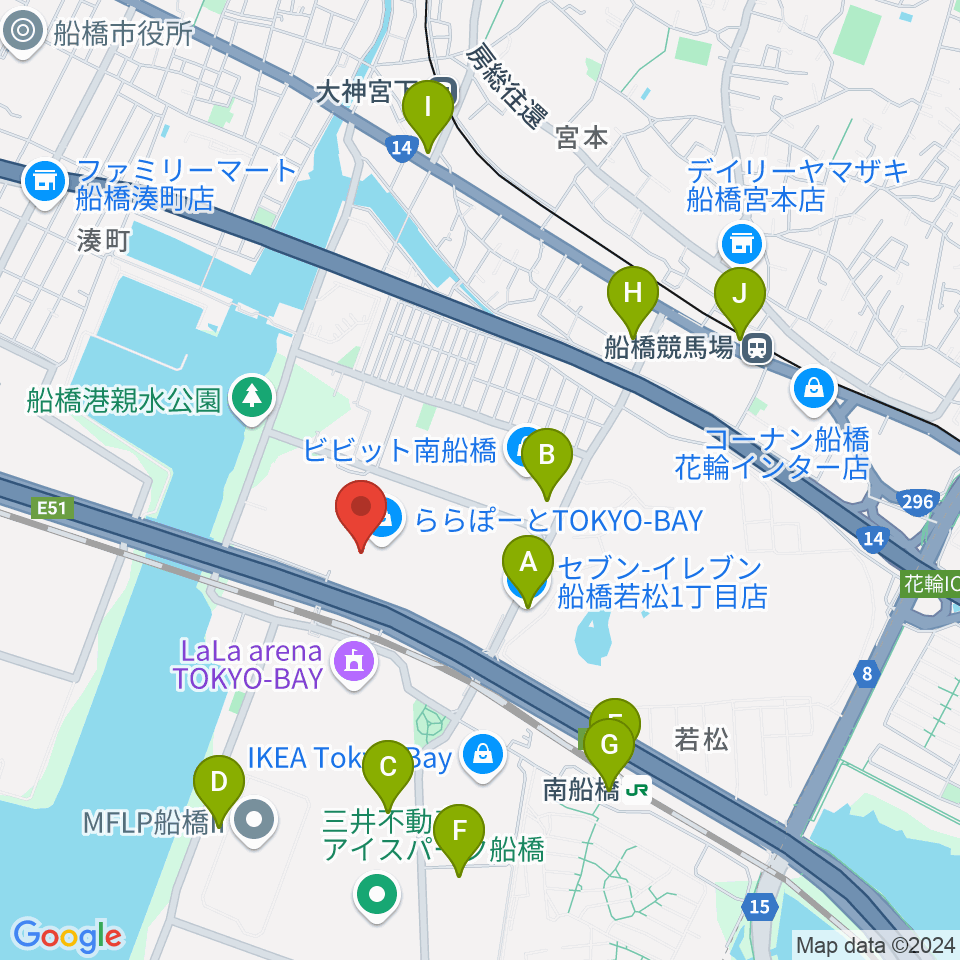 タワーレコード ららぽーとTOKYO-BAY店周辺のコンビニエンスストア一覧地図