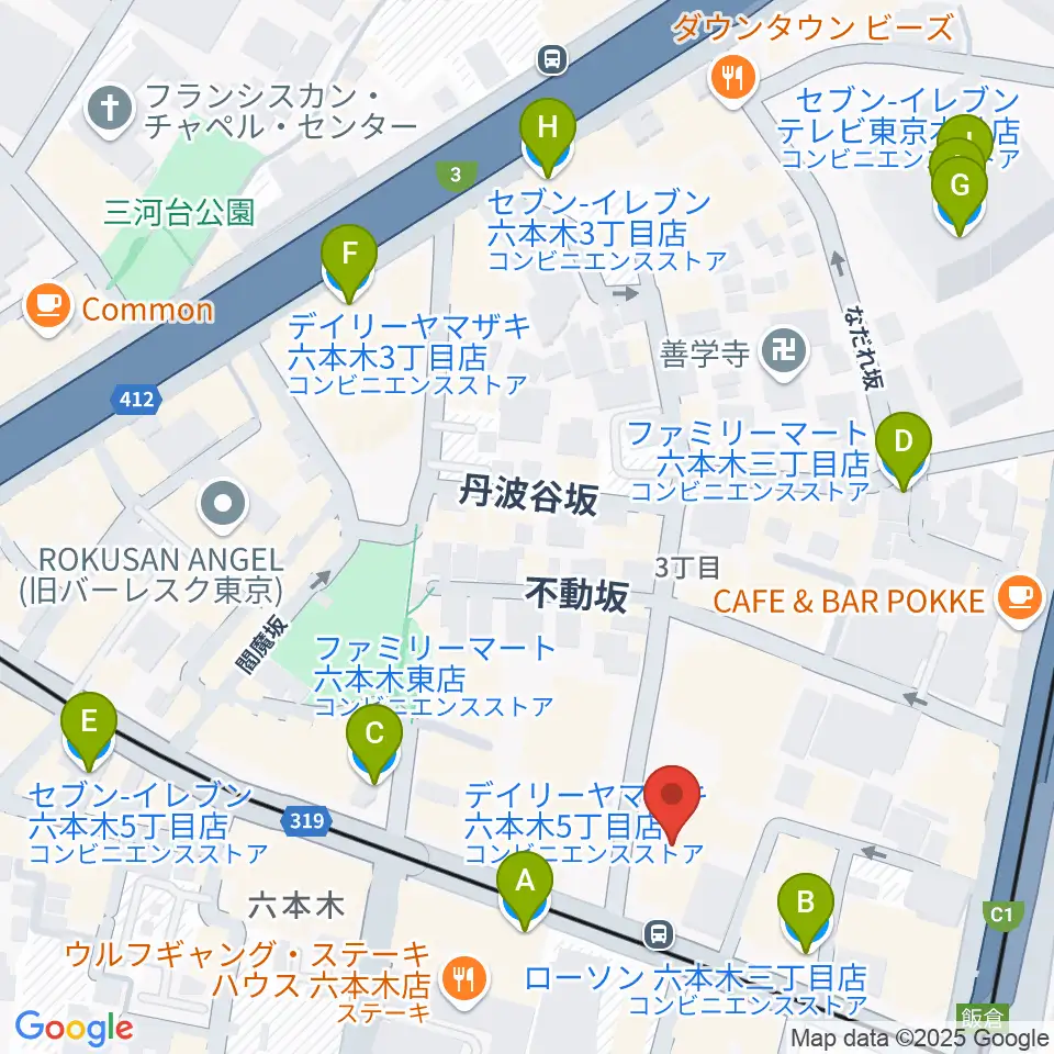 六本木クラップス周辺のコンビニエンスストア一覧地図