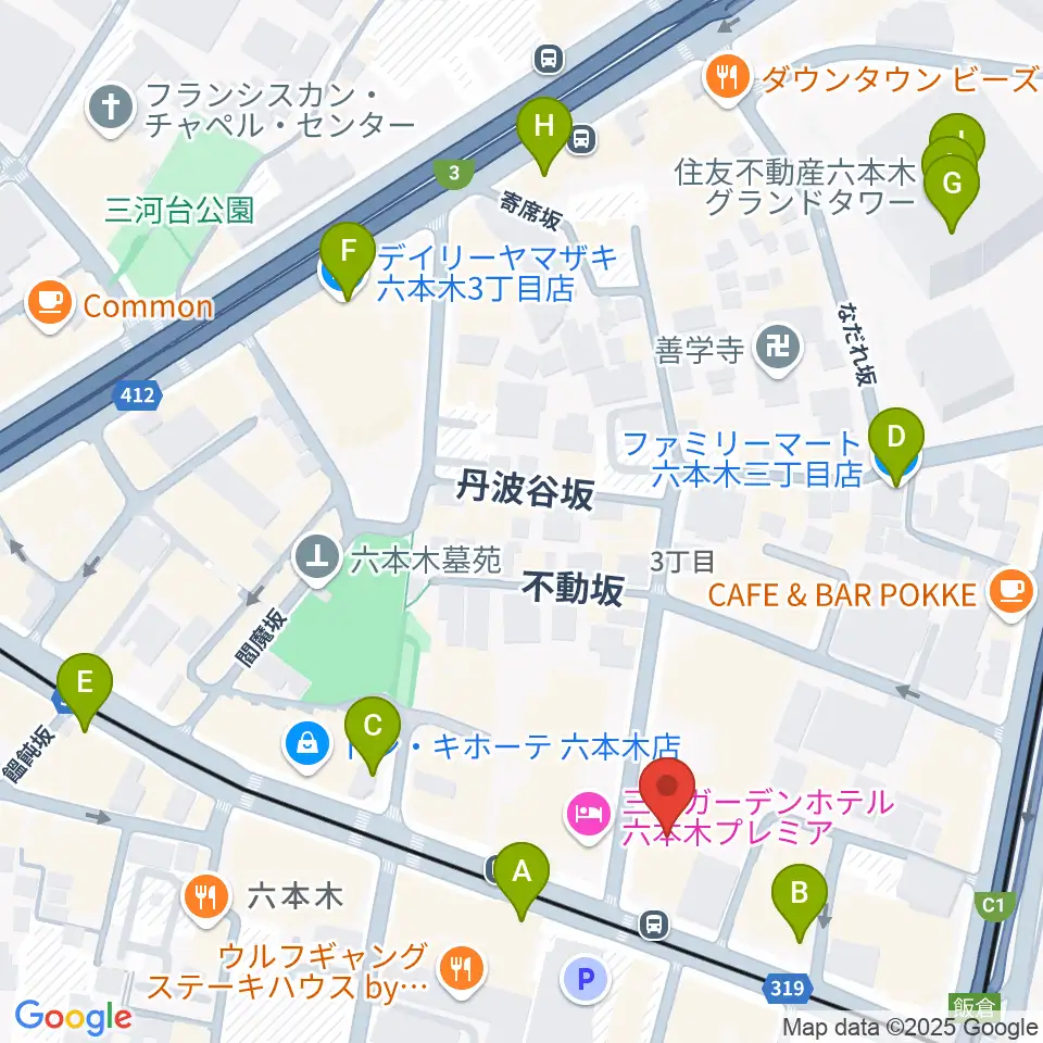 六本木クラップス周辺のコンビニエンスストア一覧地図