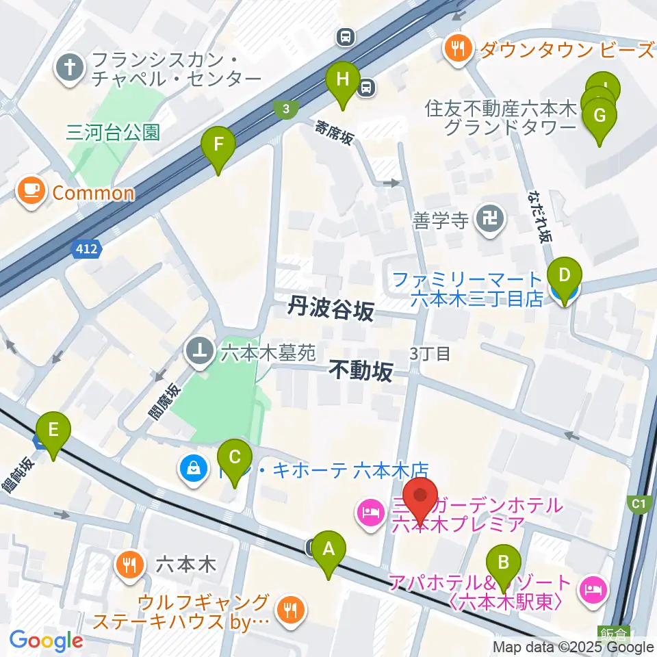 六本木クラップス周辺のコンビニエンスストア一覧地図