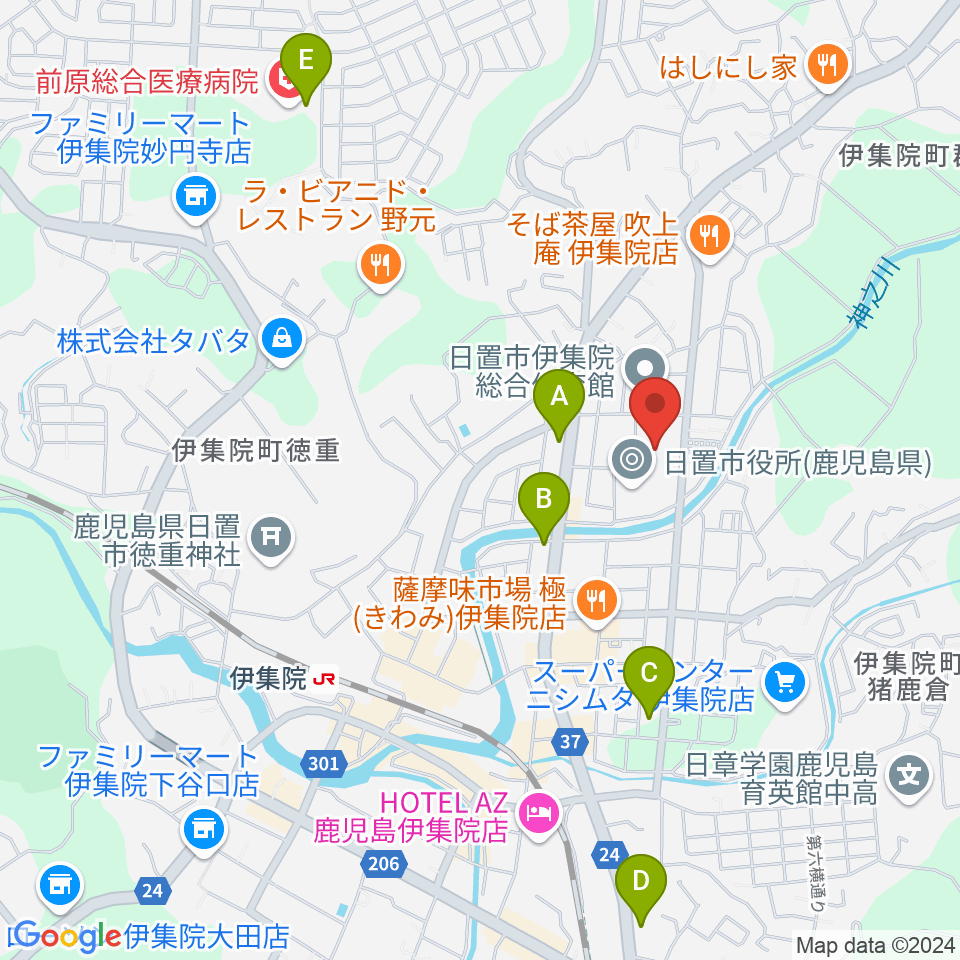 日置市伊集院文化会館周辺のコンビニエンスストア一覧地図