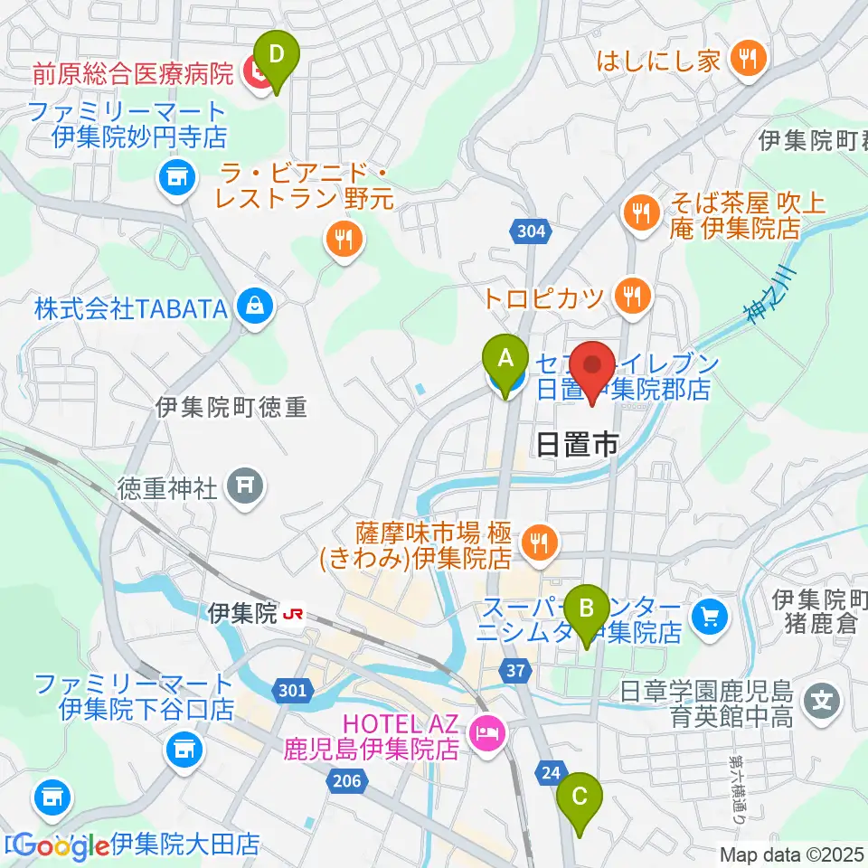 日置市伊集院文化会館周辺のコンビニエンスストア一覧地図
