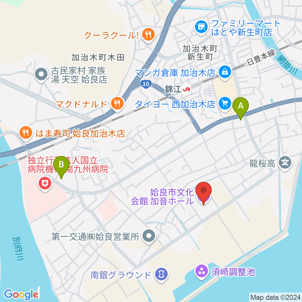 姶良市文化会館 加音ホール周辺のコンビニエンスストア一覧地図