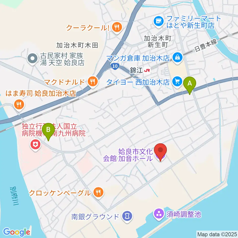 姶良市文化会館 加音ホール周辺のコンビニエンスストア一覧地図