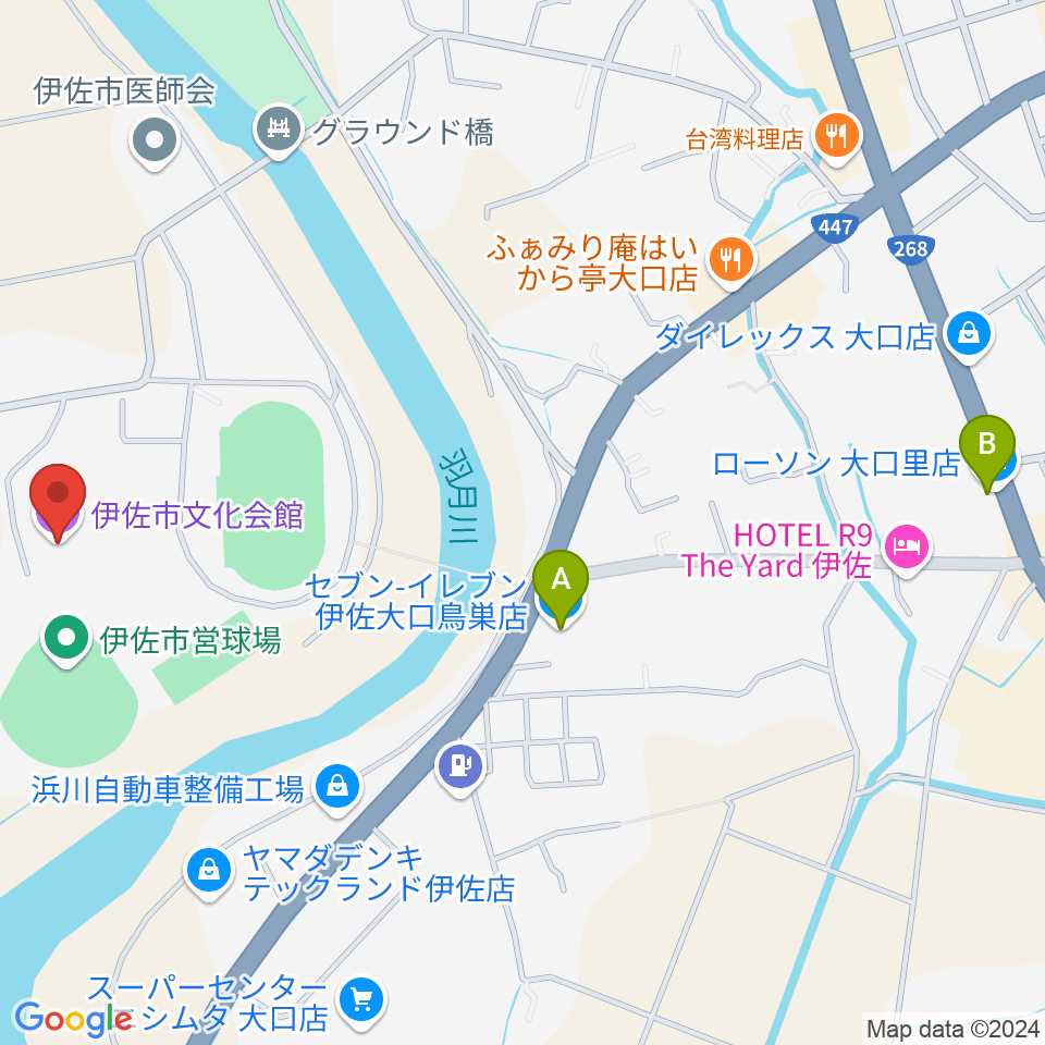 伊佐市文化会館周辺のコンビニエンスストア一覧地図