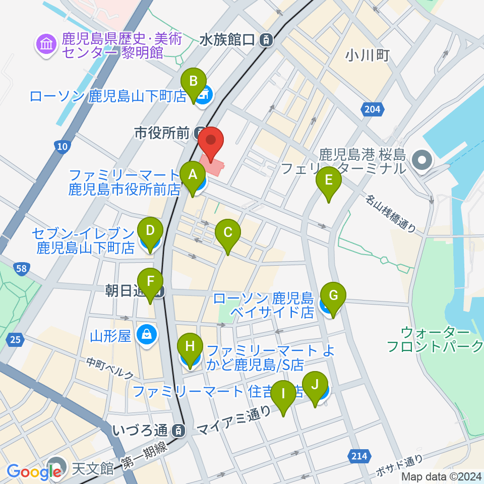 かごしま文化情報センターKCIC周辺のコンビニエンスストア一覧地図