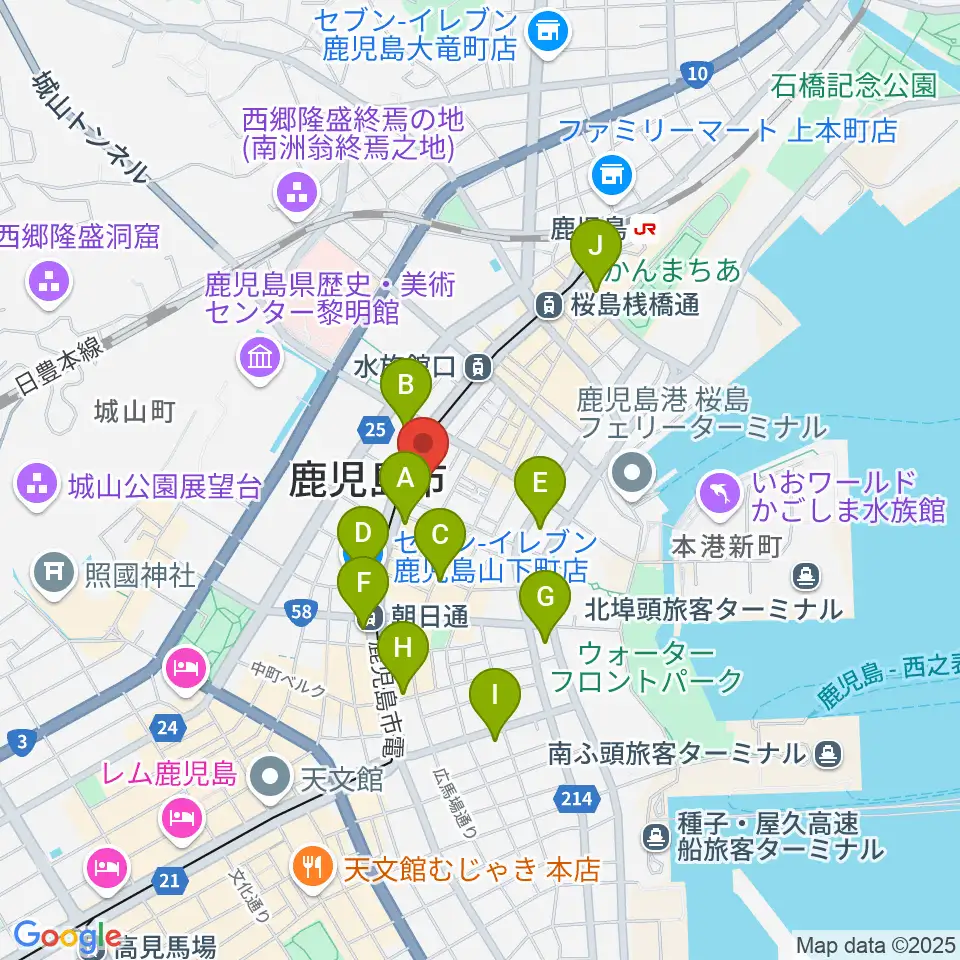かごしま文化情報センターKCIC周辺のコンビニエンスストア一覧地図