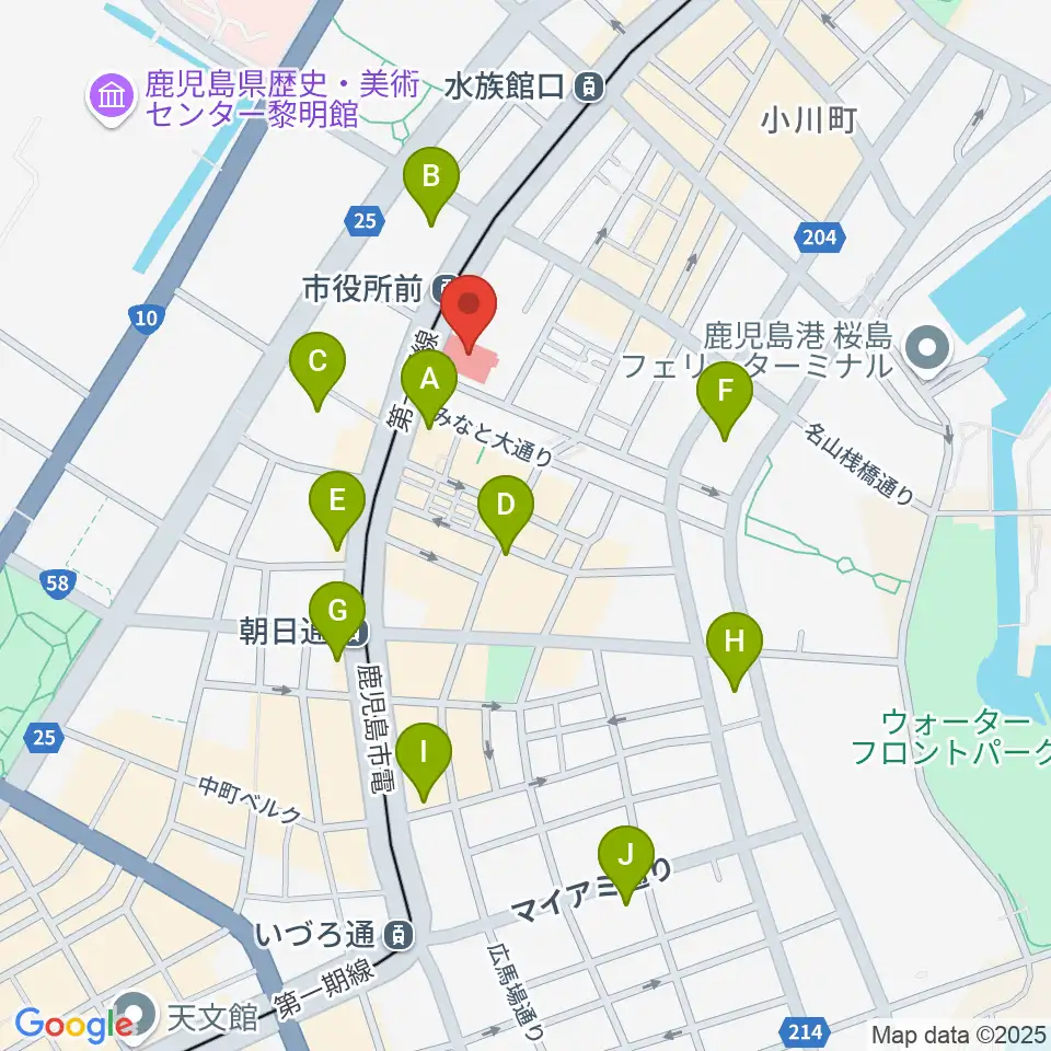 かごしま文化情報センターKCIC周辺のコンビニエンスストア一覧地図