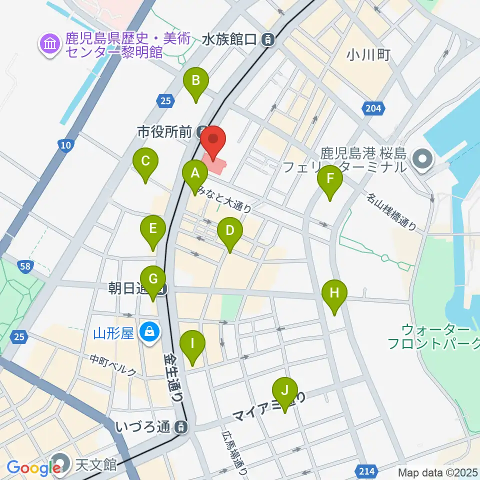 かごしま文化情報センターKCIC周辺のコンビニエンスストア一覧地図